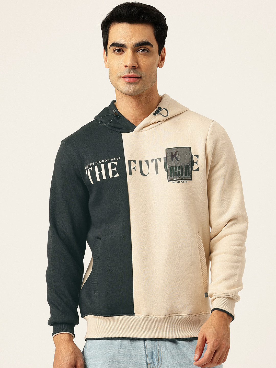 Monte Carlo Colourblocked Hooded Fleece With Typography Applique Detail Pullover
