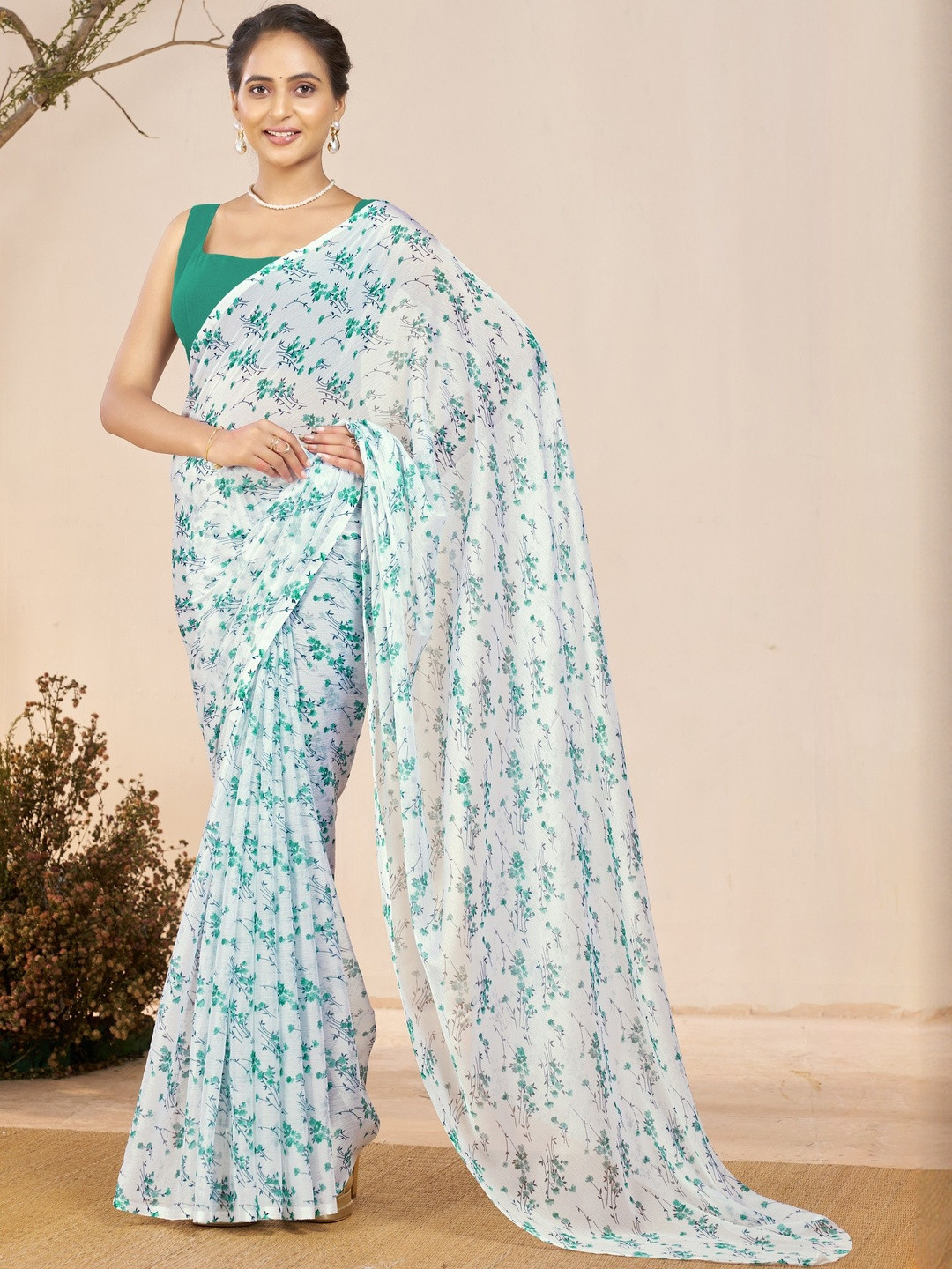 Garden Vareli Floral Printed  Pure Georgette Slub Taspa Saree Without Blouse Piece
