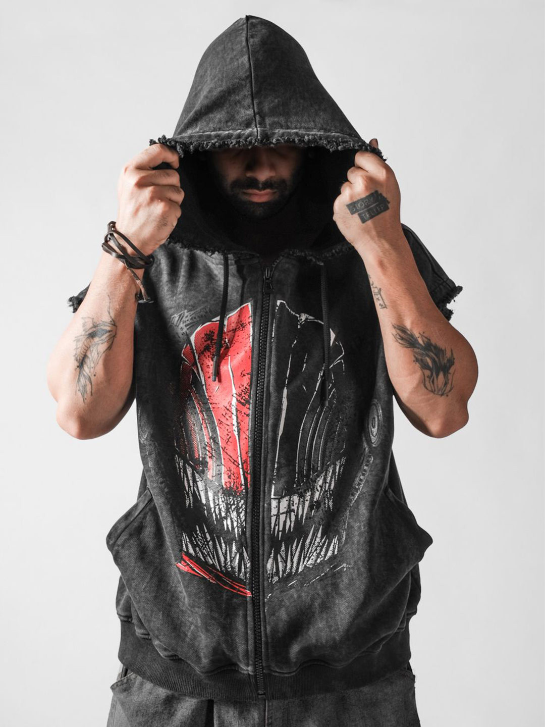 Xenpachi Men Chainsaw Anime Printed Oversize Drop Shoulder Sleeveless Hoodie