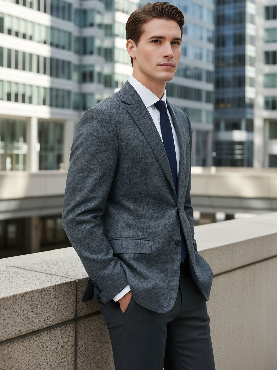 Celio Men Textured Slim-Fit Single Breasted Notched Lapel Double Vent Blazer