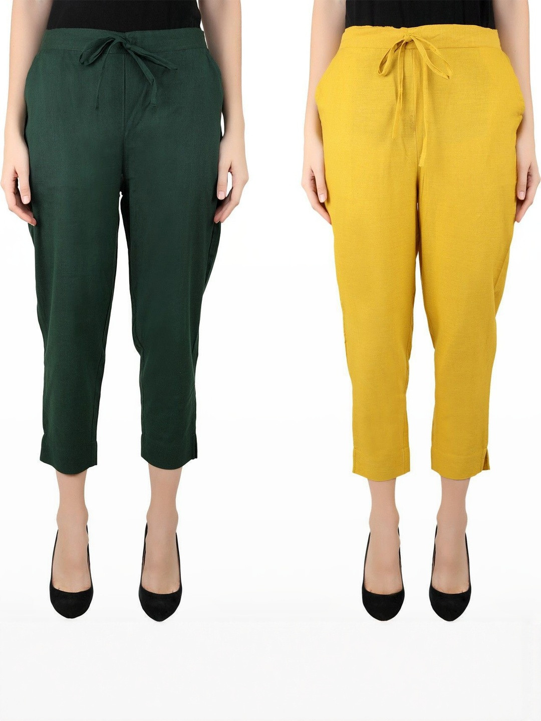SVKETAIL Women Pack Of 2 Solid Pure Cotton Trousers With 2 Pockets