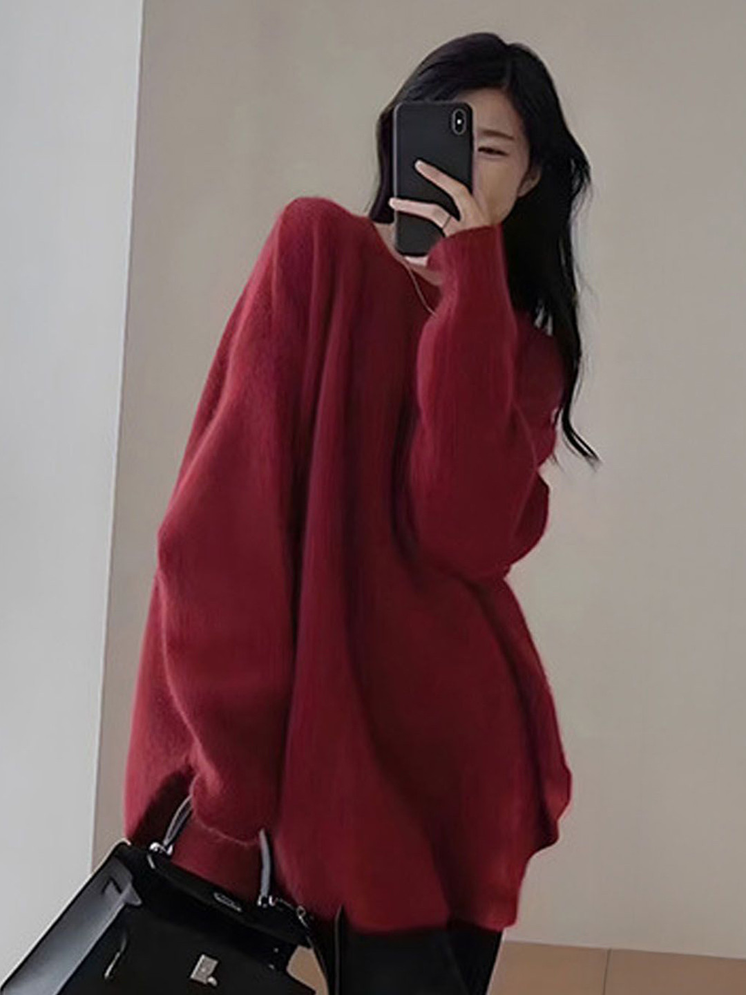 StyleCast Women Round Neck Long Sleeves Fuzzy Oversized Pullover Sweater