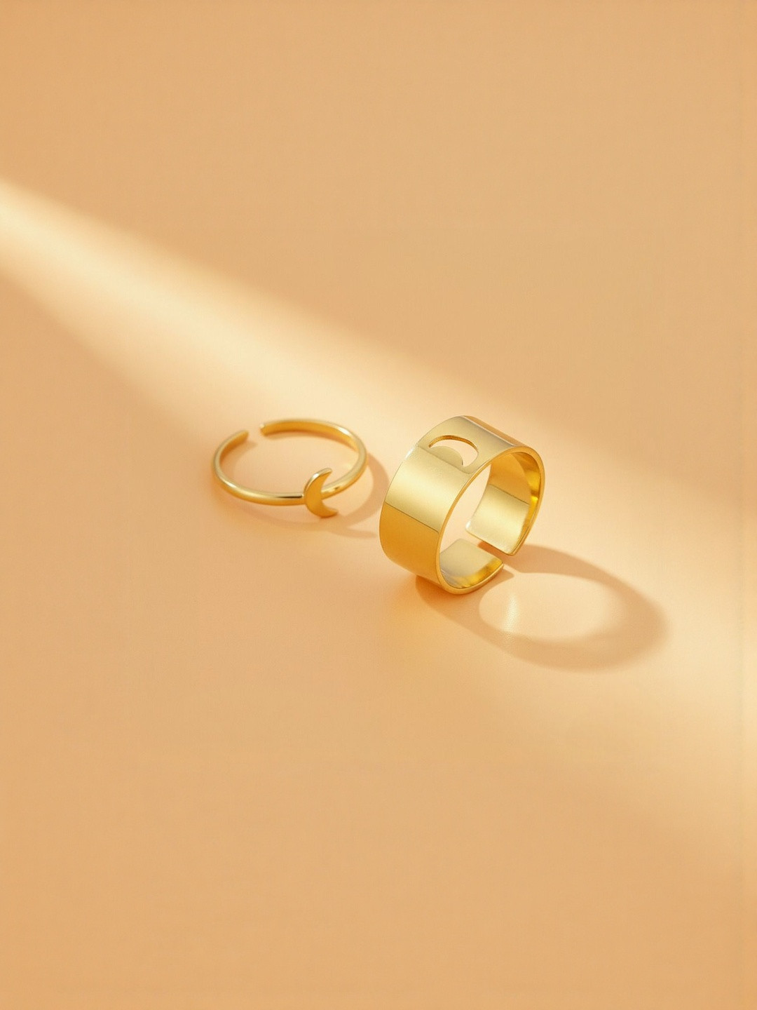 DressBerry Unisex Set Of 2 Gold-Plated Half Moon Matching Wrap Couple Finger Rings