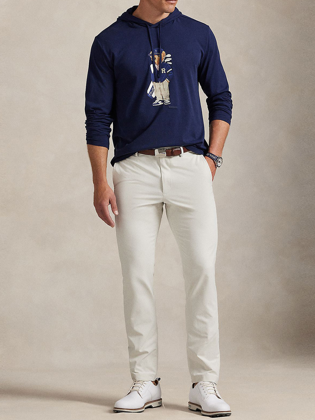 Polo Ralph Lauren Men Polo Bear Printed Pure Cotton Hooded Sweatshirt