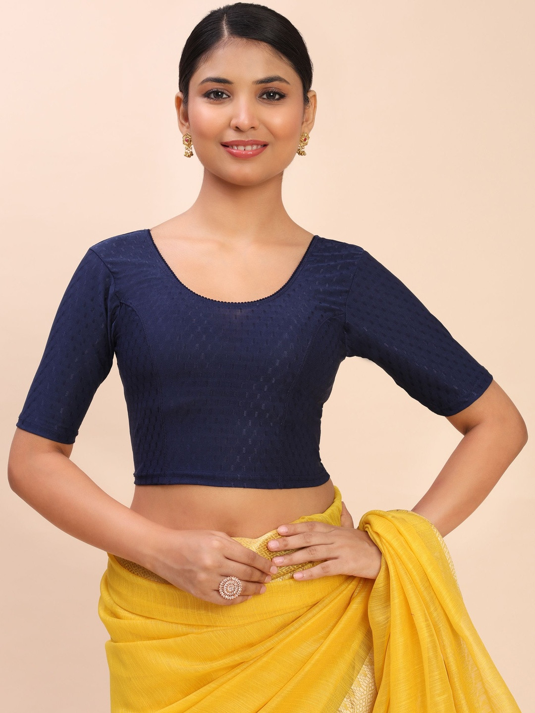 JOYT ENTERPRISE Women Woven Design Elbow Sleeves Stretchable Saree Blouse