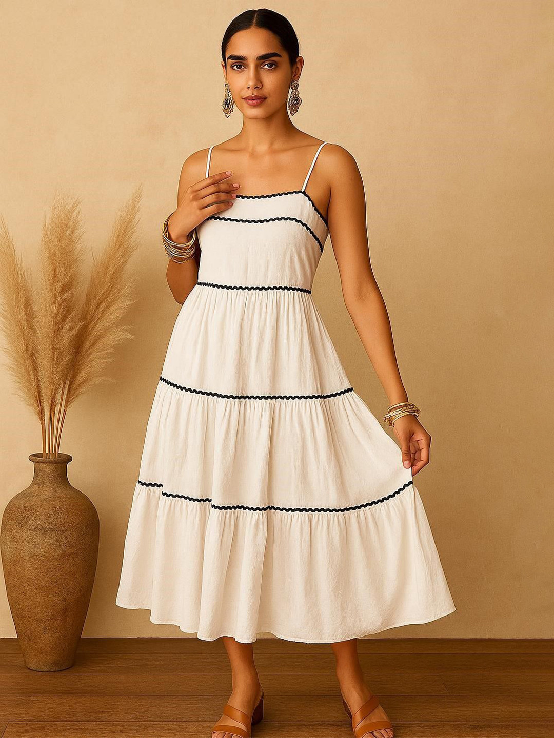 MOD APPARELS Ruffled A-Line Midi Dress