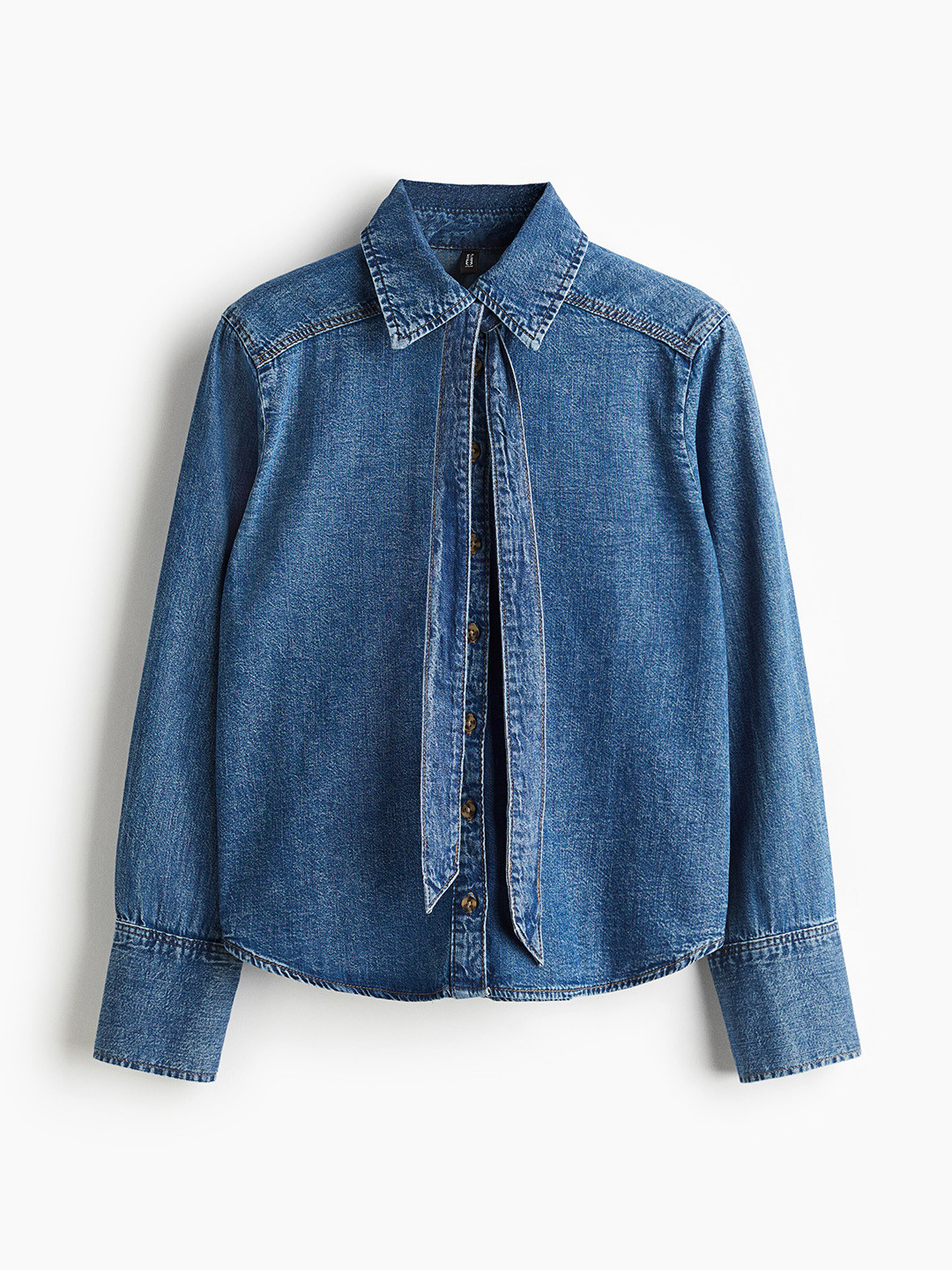 H&M Bow-Detail Denim Blouse