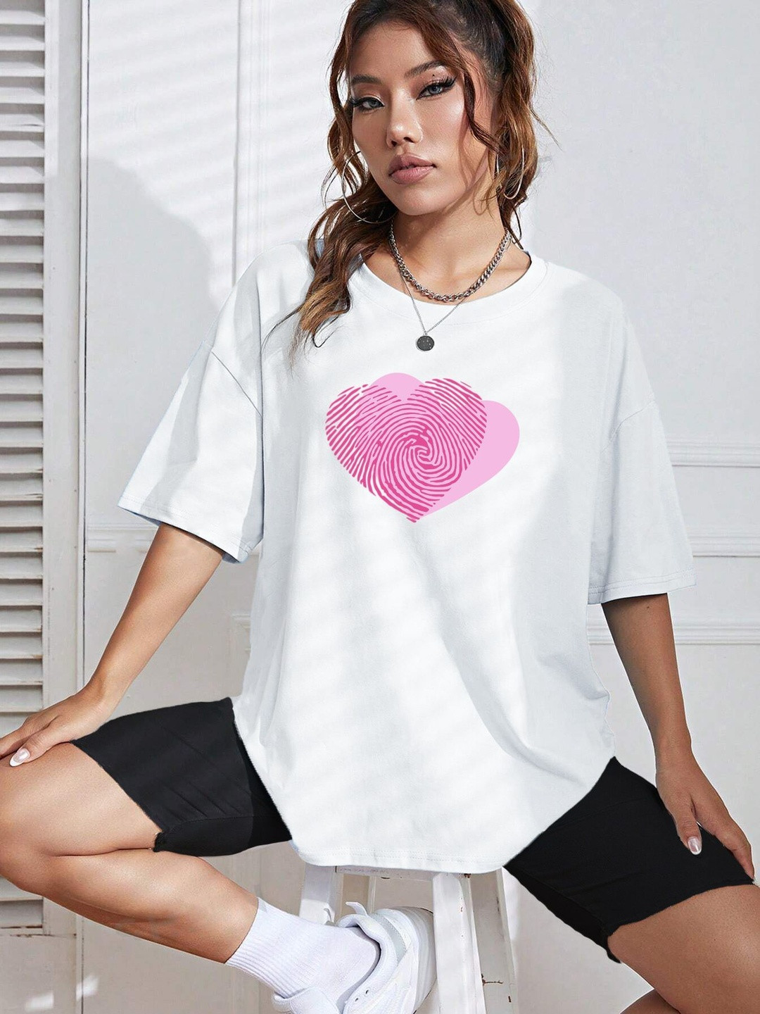 BEING WANTED Women Graphic Oversized Drop-Shoulder Sleeves Cotton T-shirt