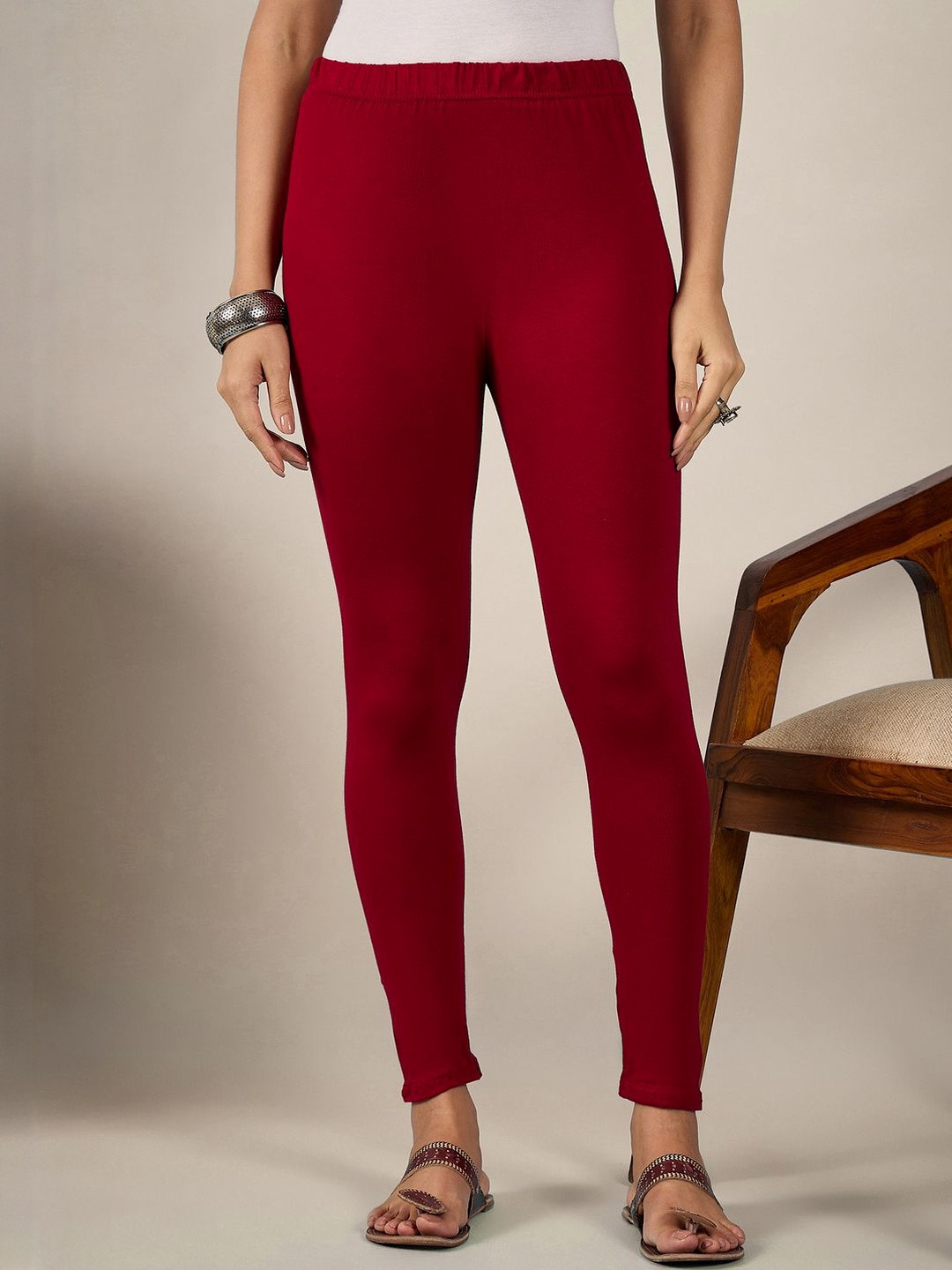 QIOA Pure Cotton Mid-Rise Ankle-Length Leggings