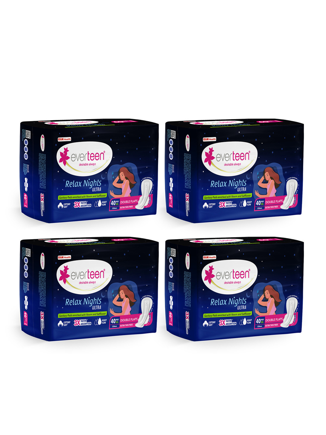 everteen Set Of 4 Relax Nights Ultra Thin Sanitary Pads XXL - 40 Pcs Each