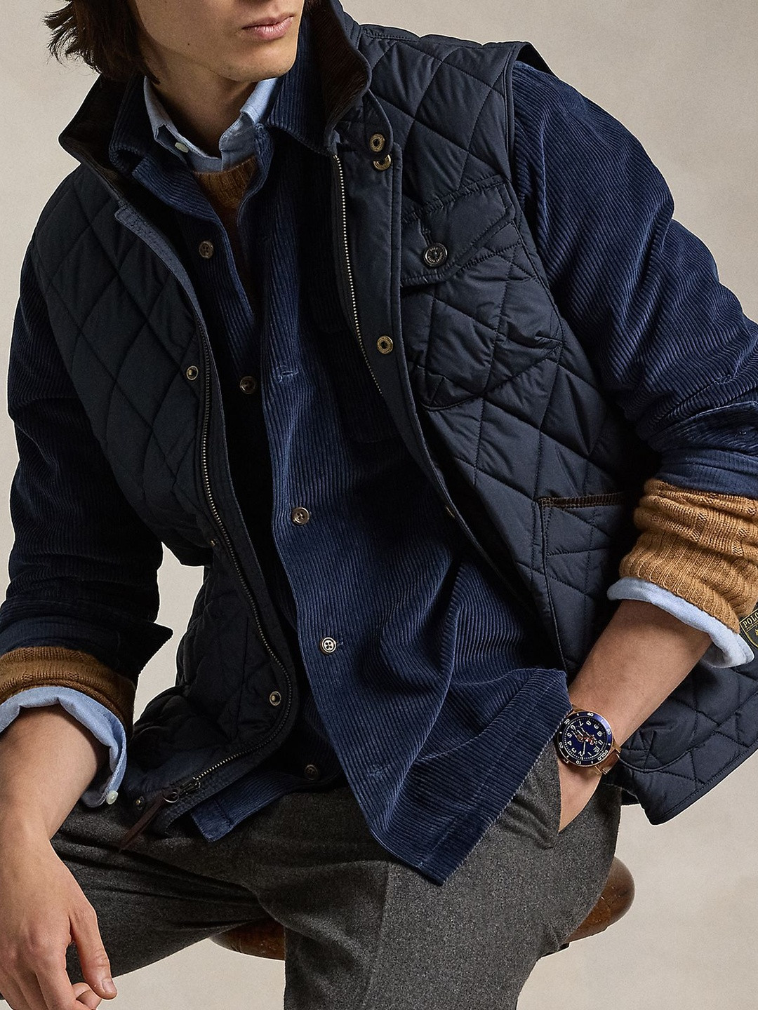 Polo Ralph Lauren Men Stand Collar Self Design Gilet Jacket