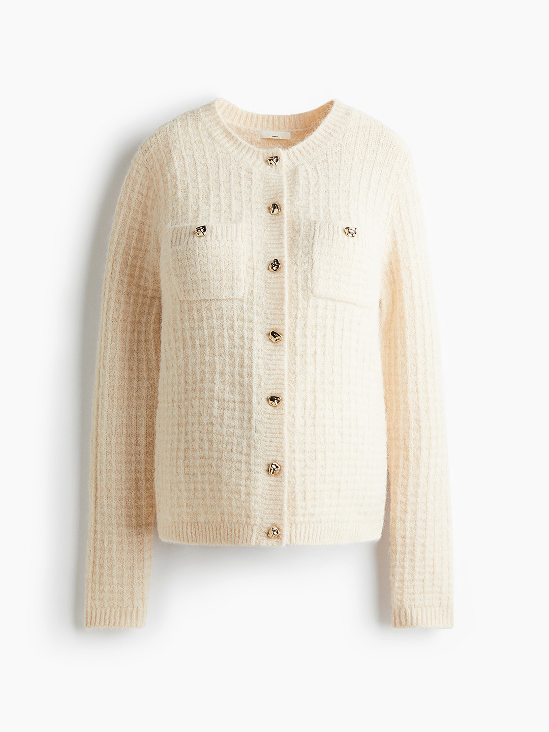 H&M MAMA Women Self Design Round Neck Structured Cable-Knit Cardigan