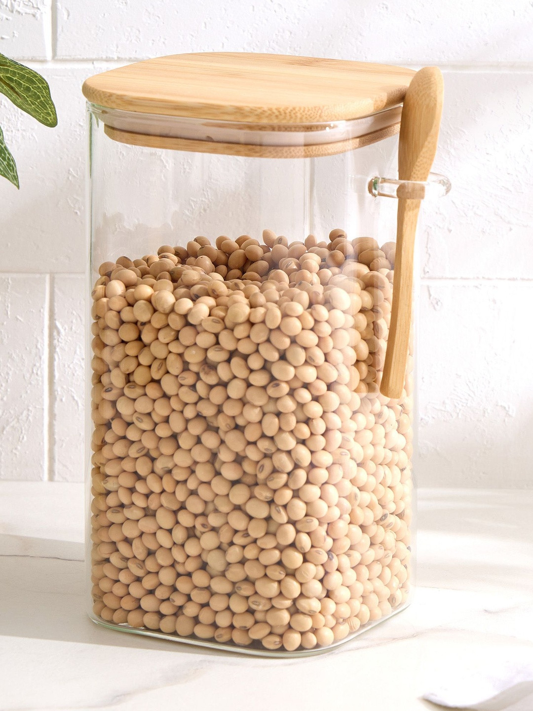 Home Centre Regal Luxe Transparent Glass Easy to Clean Jar Container With Spoon - 1.3L