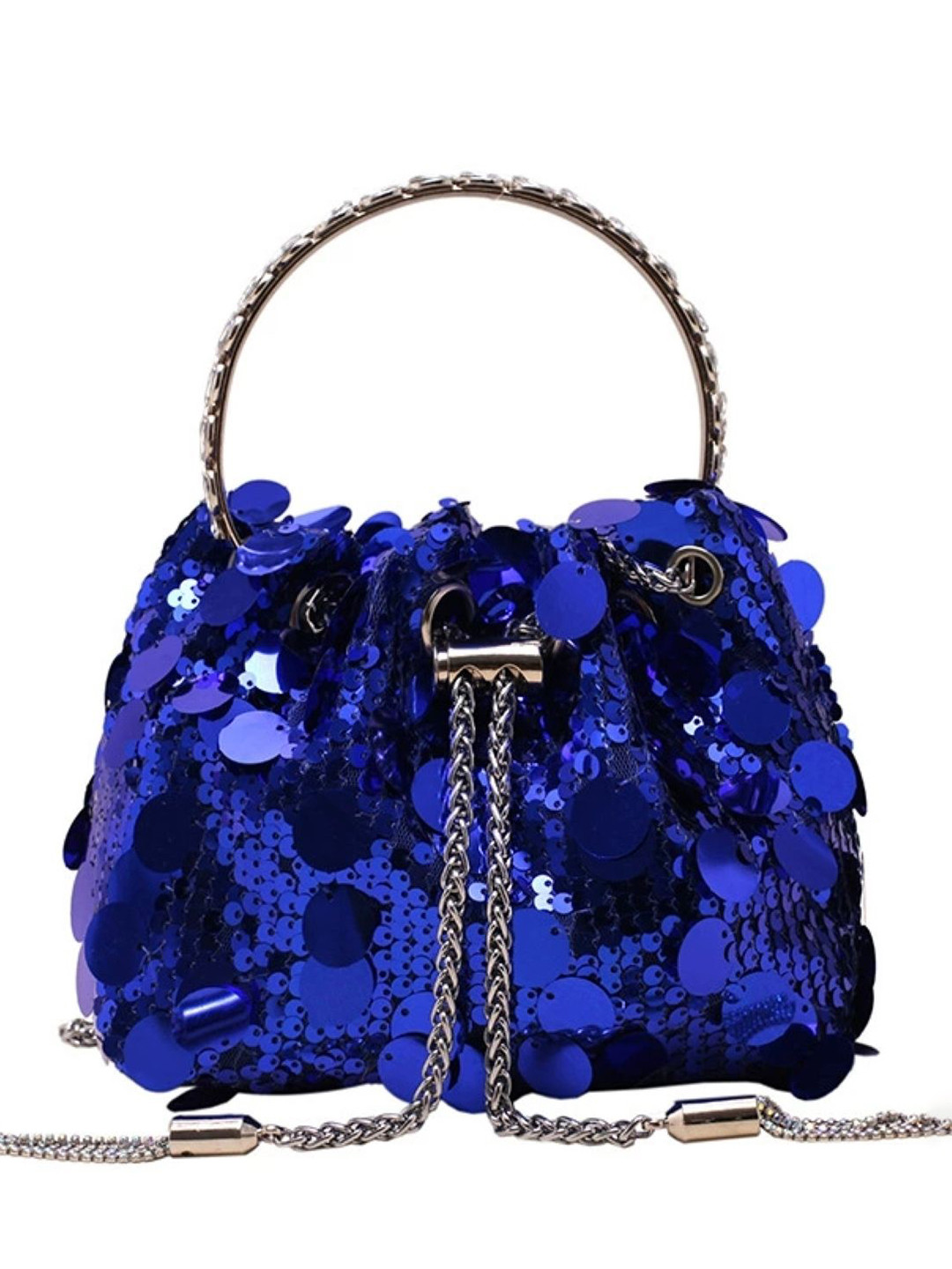StyleCast Blue Embellished One Handle PU Sling Bag