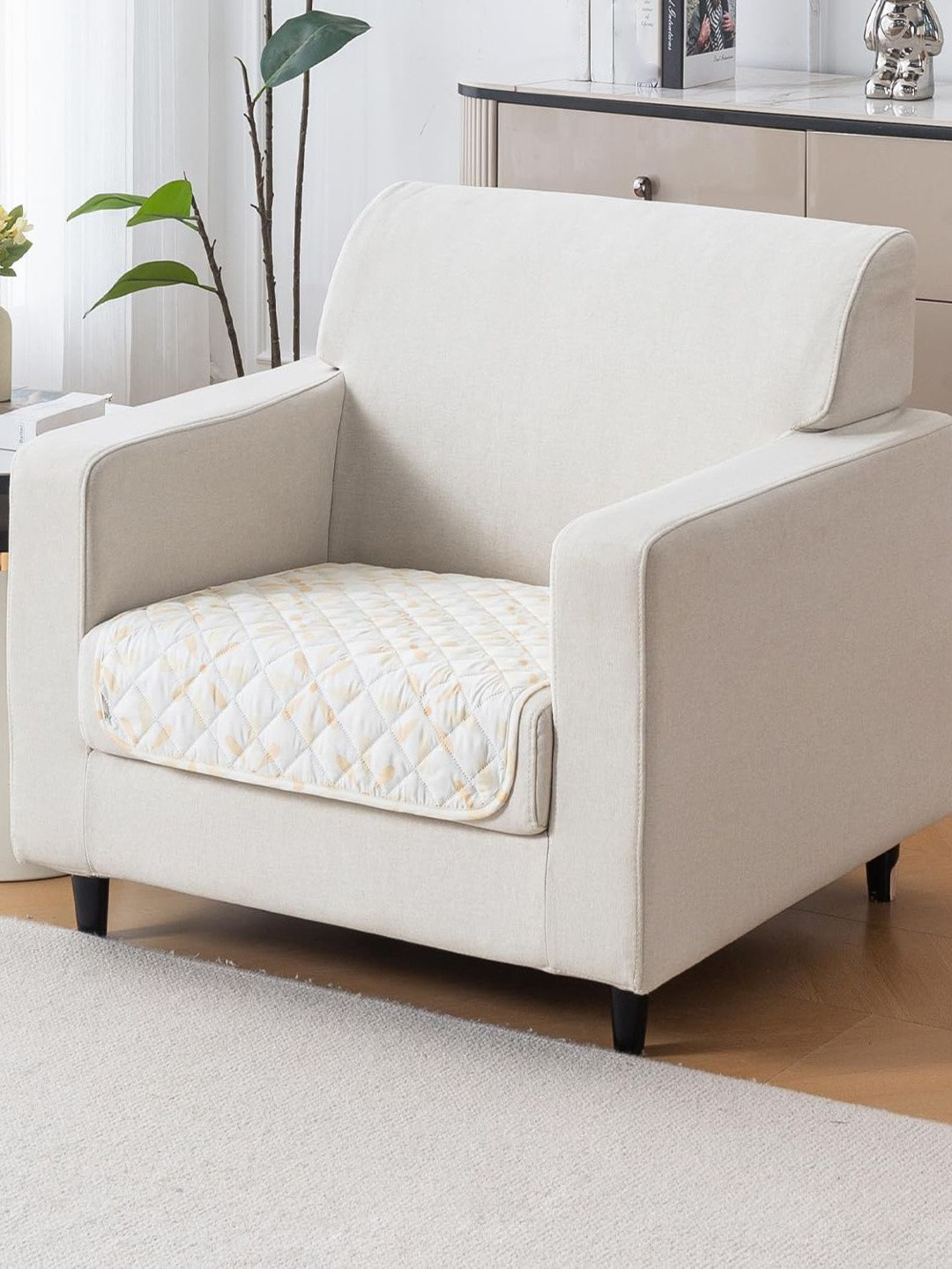 HOUSE OF QUIRK  Off White & Beige Printed Cotton Sofa Mat 80x60 CM