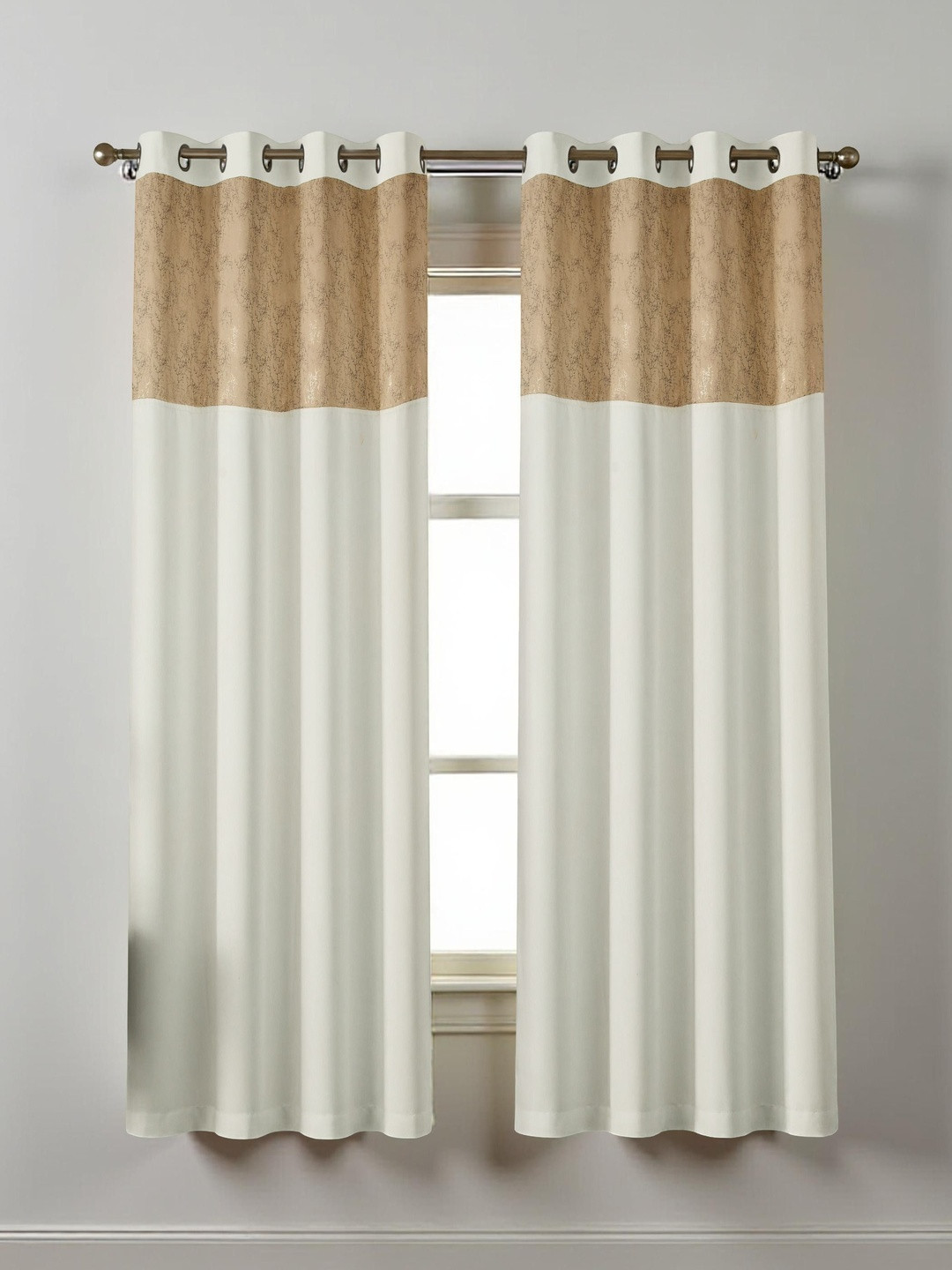 Aura Cream-Coloured Silk 2 Pieces Window Black Out Eyelet Curtains