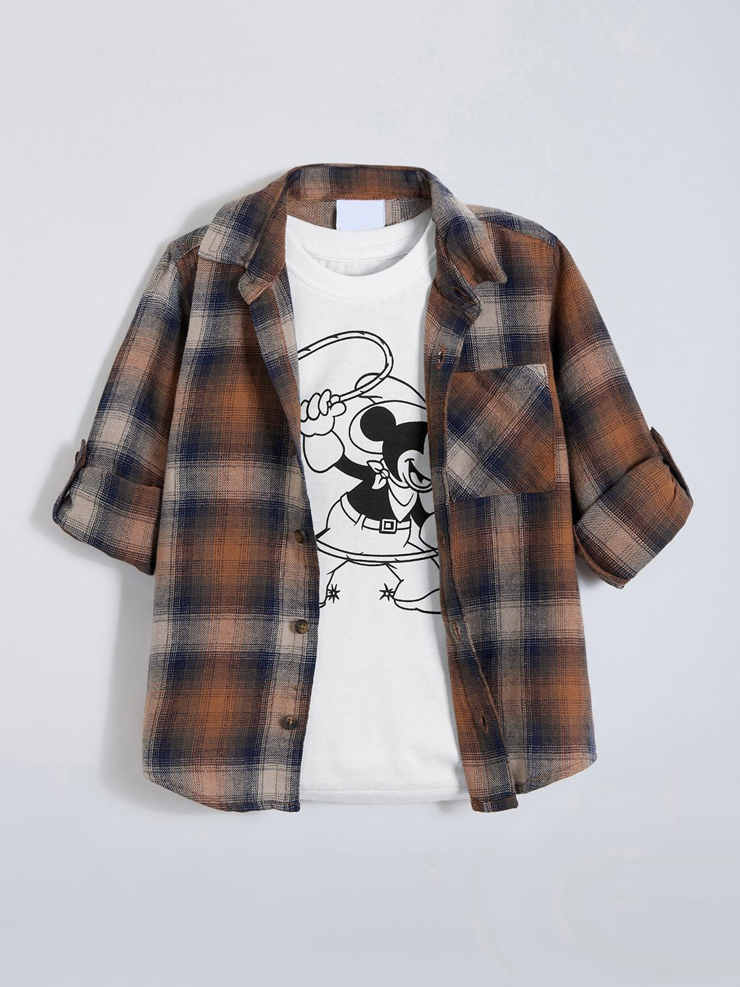 Hopscotch Boys Tartan Checked Spread Collar Pure Cotton Casual Shirt with Vest