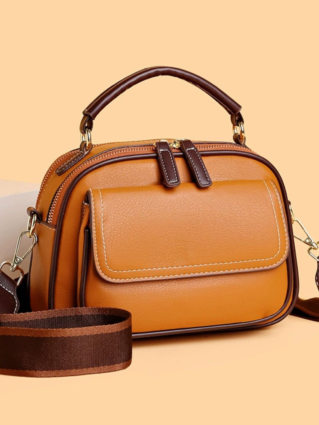 StyleCast Solid Structured Non-Detachable Sling Strap One Handle Sling Bag