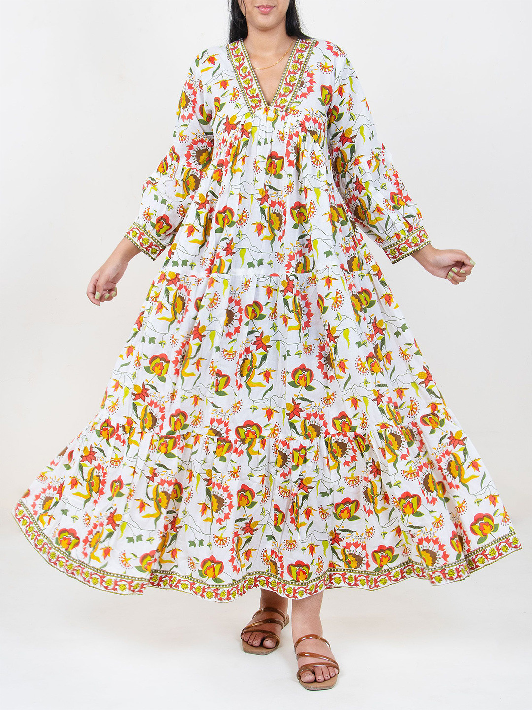 DMAASA Floral Print Tiered A-Line Maxi Dress