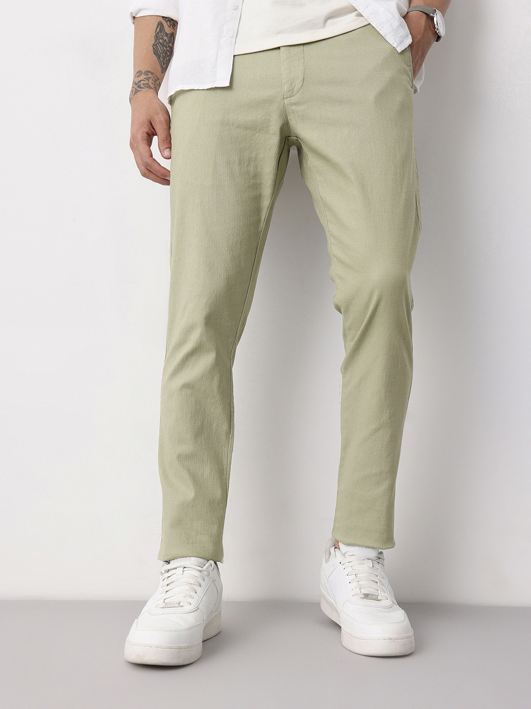 Mast & Harbour Men Cotton-Linen Chinos Trousers