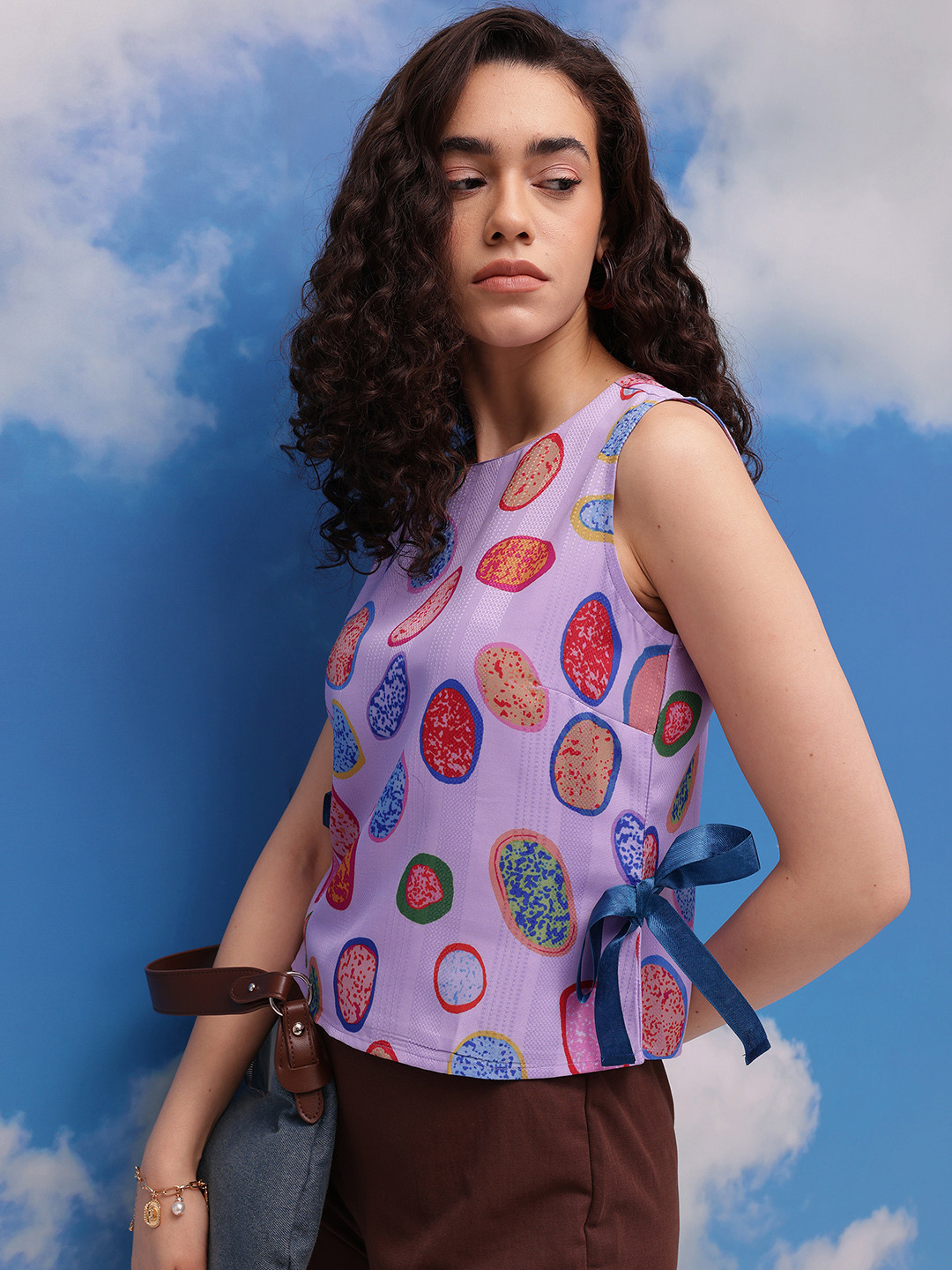 CORSICAAbstract Print Bow Detail Sleeveless Top