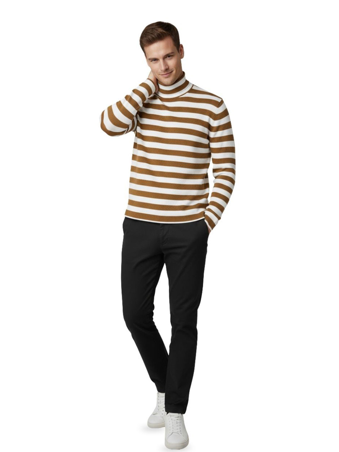 Looks United Men Striped Turtle Neck Long Sleeves Pullover