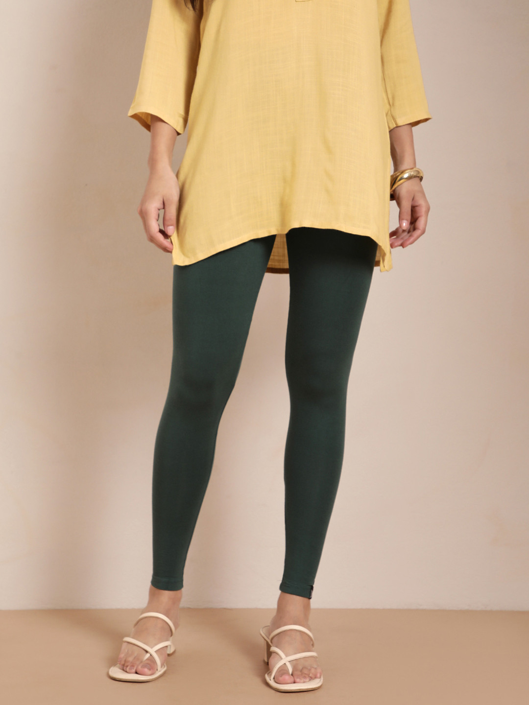 TWIN BIRDS Women Viscose Blend Solid Bottle Green Ankle Length Legging