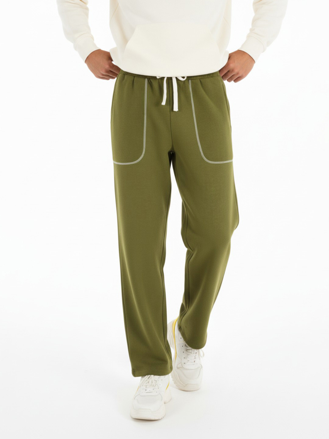 glitchez Men Relaxed Contrast Stitch Detail Fleece Track Pants
