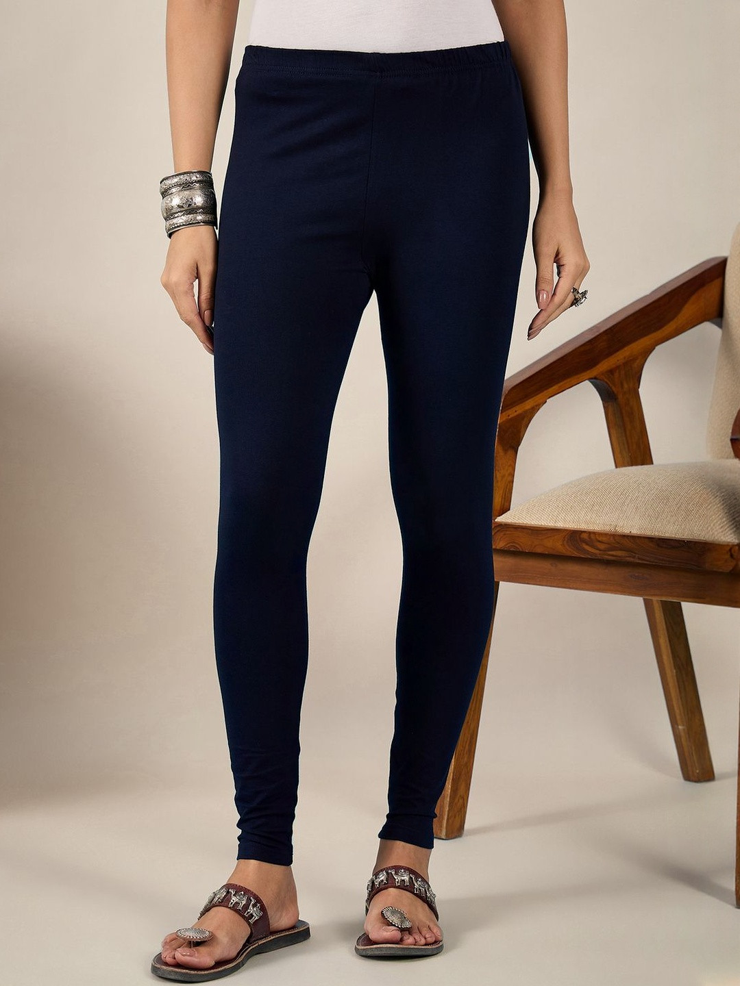 QIOA Pure Cotton Mid-Rise Ankle-Length Leggings