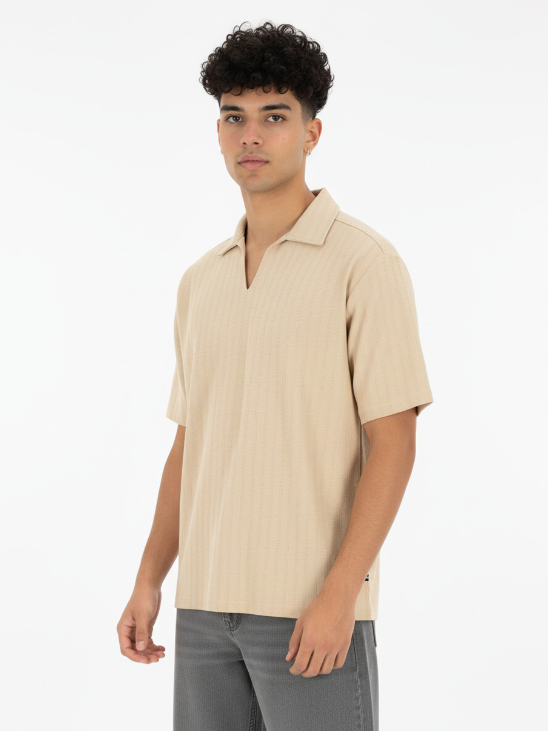 glitchez Textured Oversized Polo Collar T-shirt