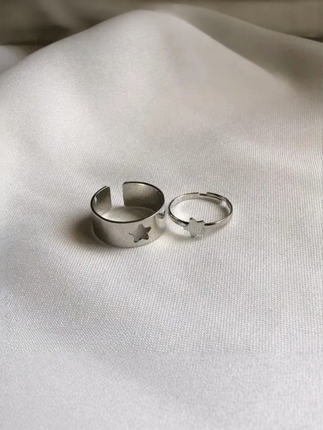 DressBerry 2 Pieces Silver-Plated Couple Finger Rings
