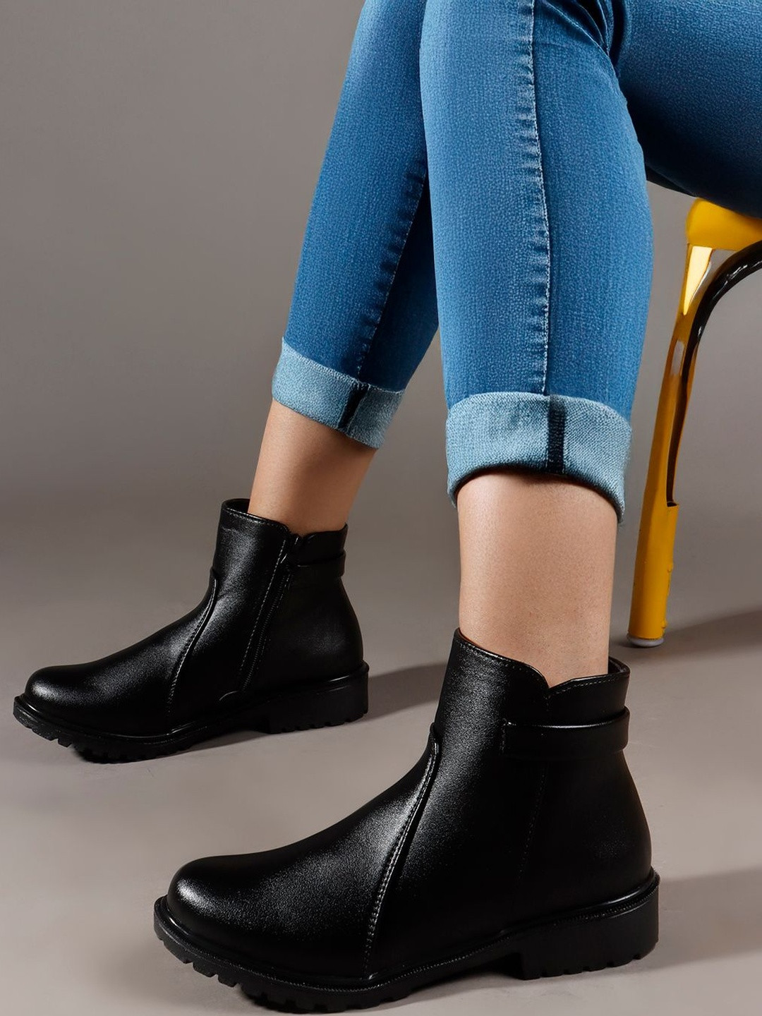 Kliev Paris Women Ankle-Length Boots With Side Zipper & Low Block Heel Boots