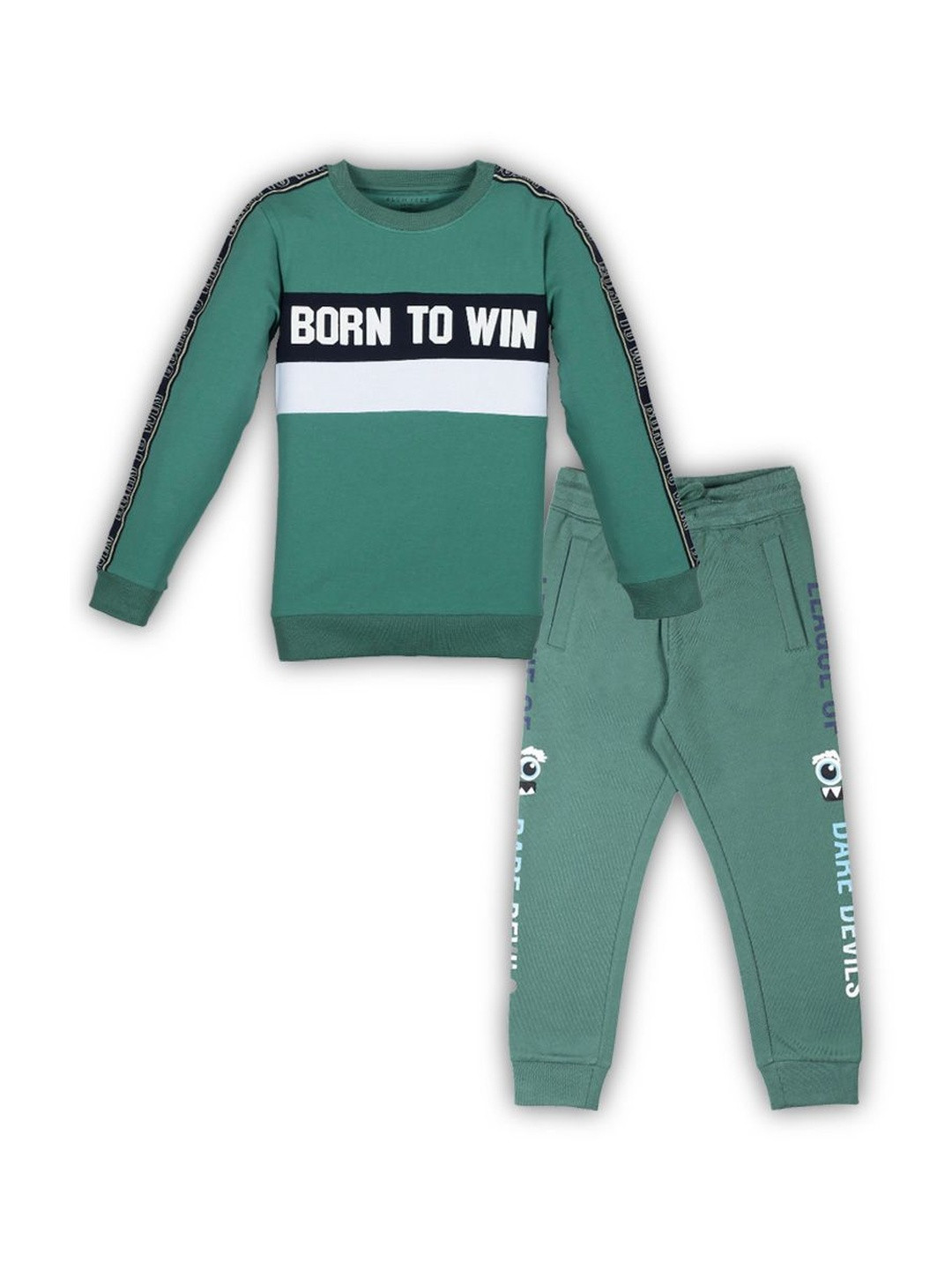PLUM TREE Boys Round Neck Pure Cotton Pullover Sweatshirt And Printed Jogger