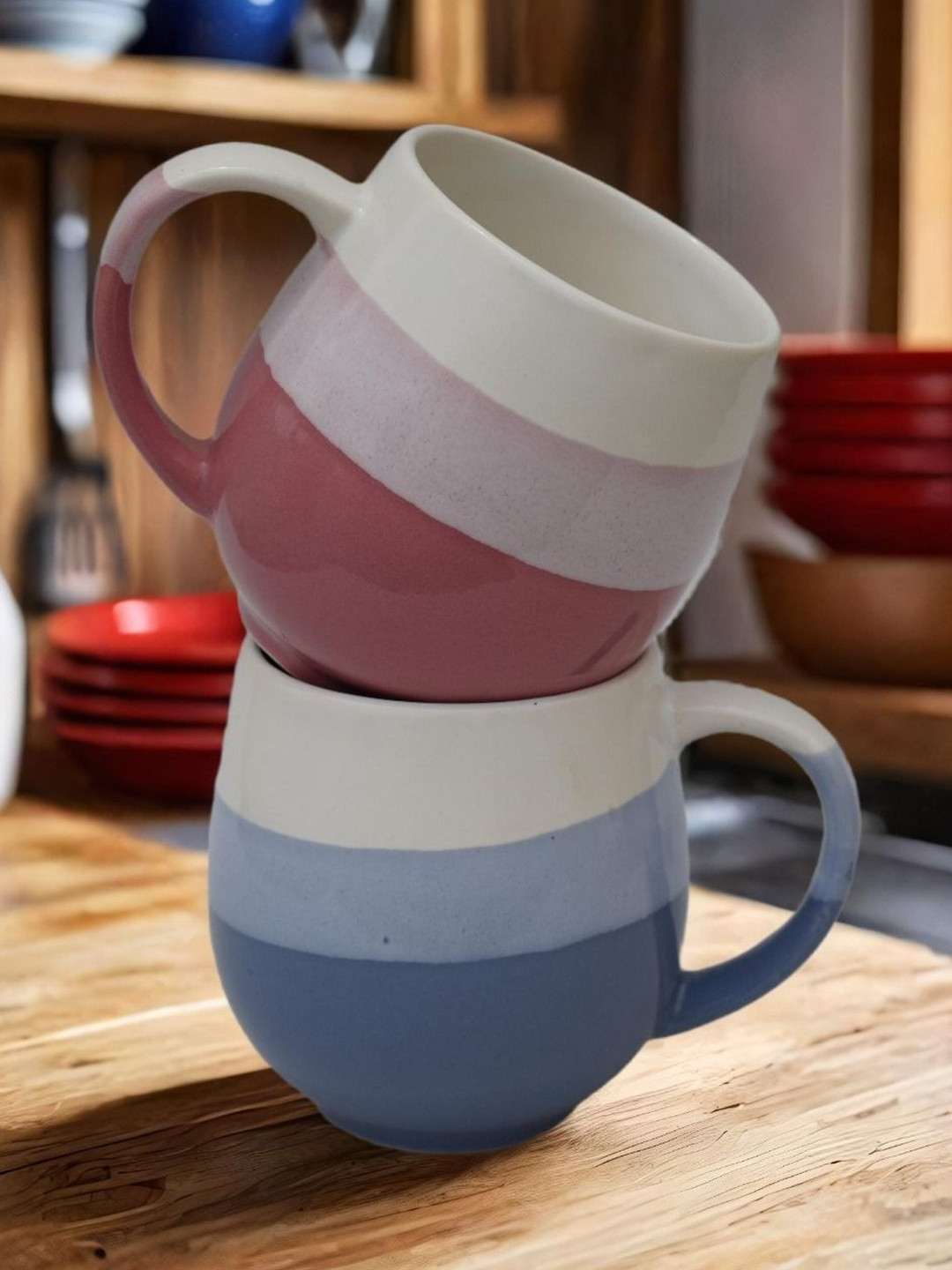 U & U Unique Utilities Pink & Grey 2Pcs Large Ceramic Glossy Coffee Mugs- 450 ml each