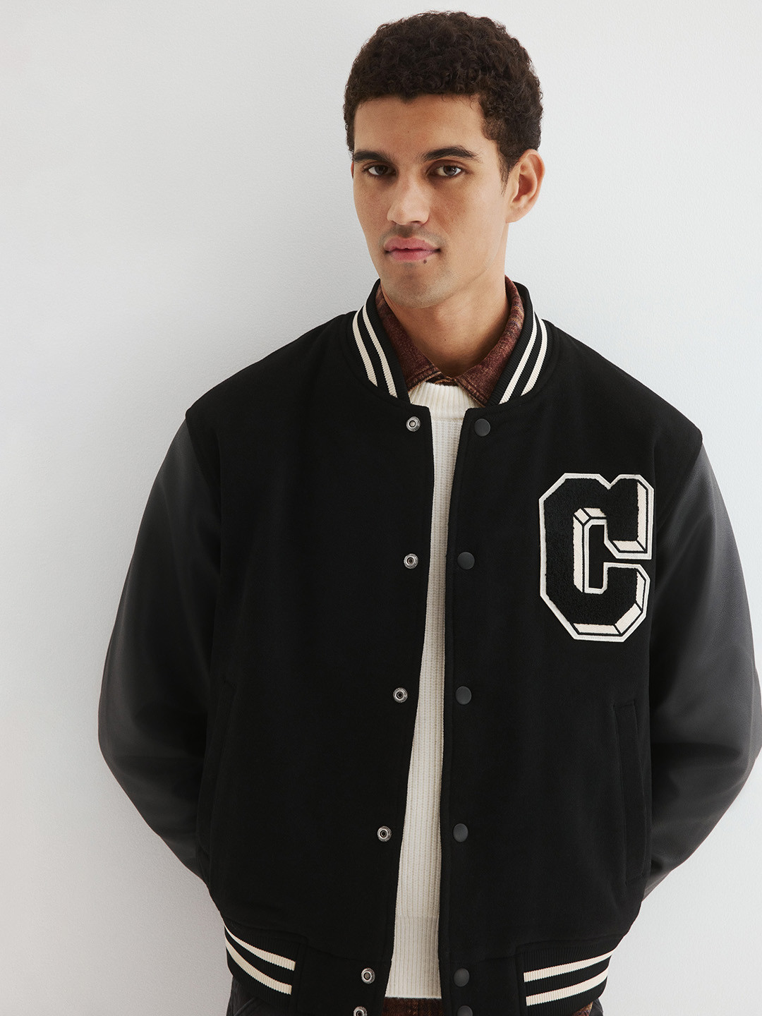 H&M Men Wool-Blend Baseball Jacket