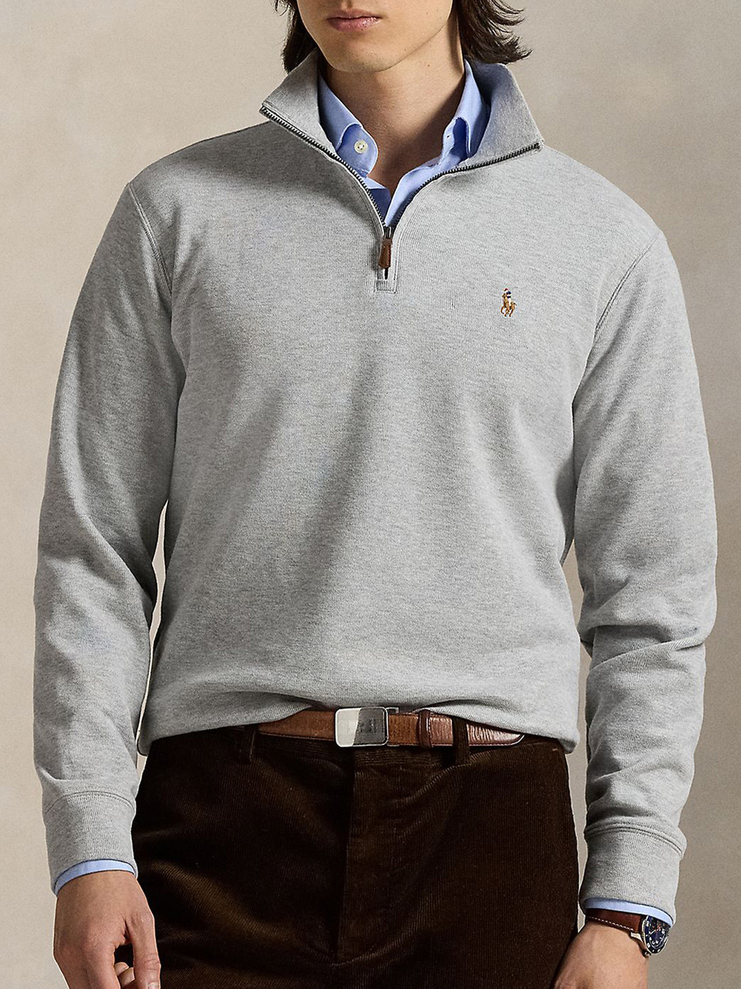 Polo Ralph Lauren Men Estate-Rib Pony Embroidered Pure Cotton Quarter-Zip Pullover