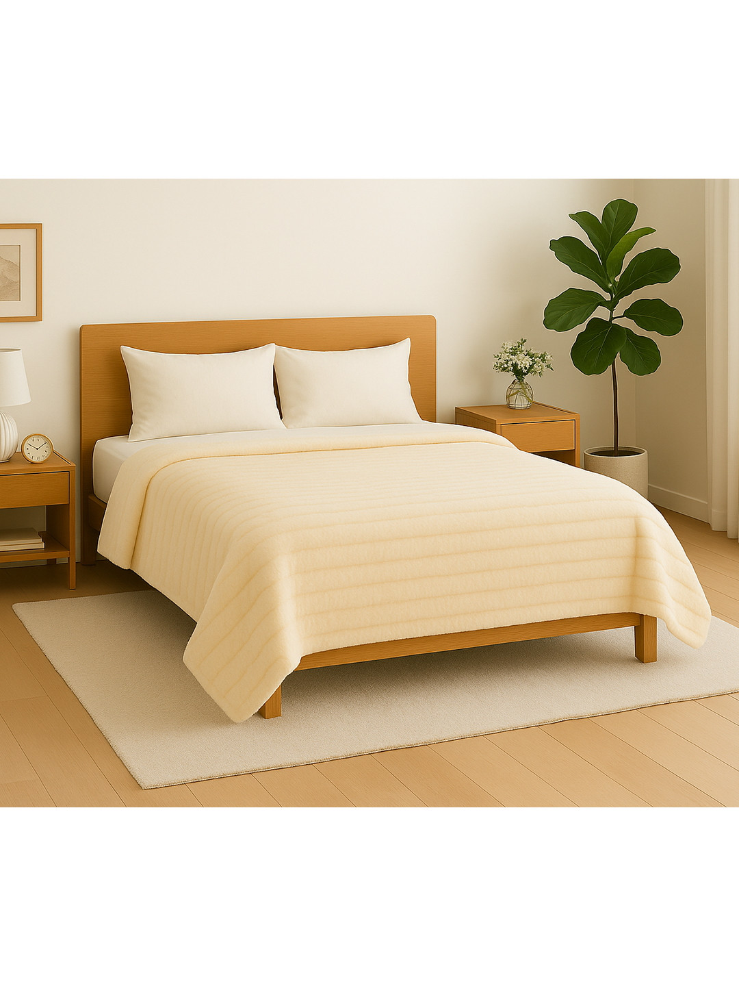 Cortina 350 GSM Mild Winter Striped Double Blanket Cream