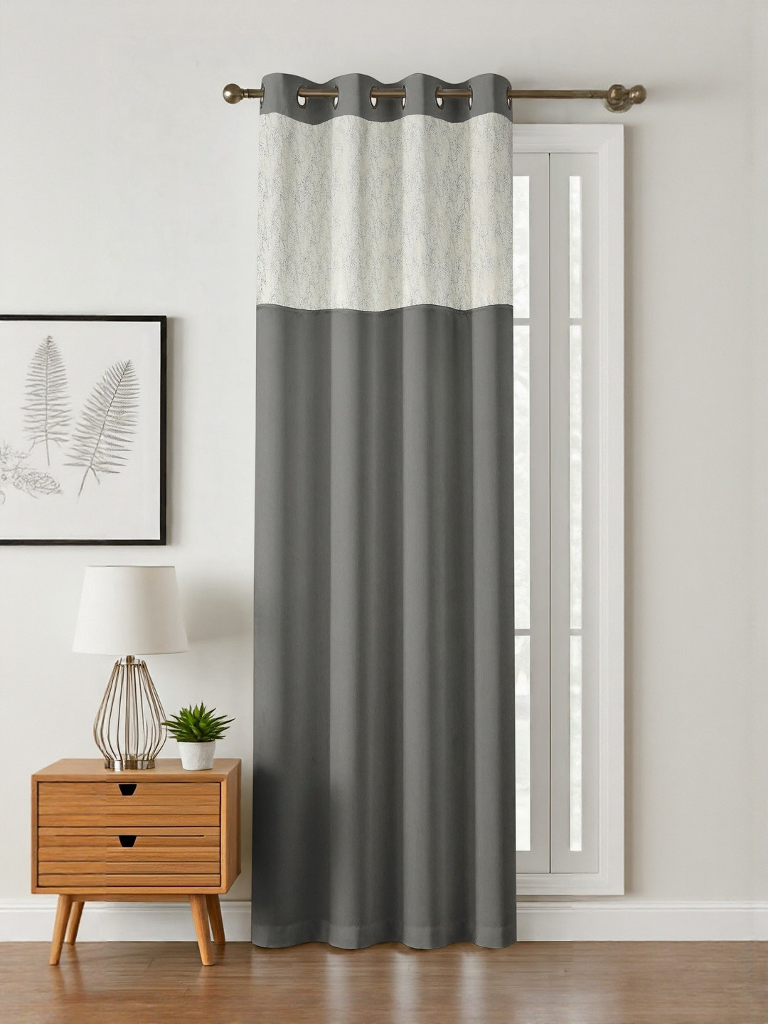 Aura Grey Silk Window Black Out Eyelet Curtain