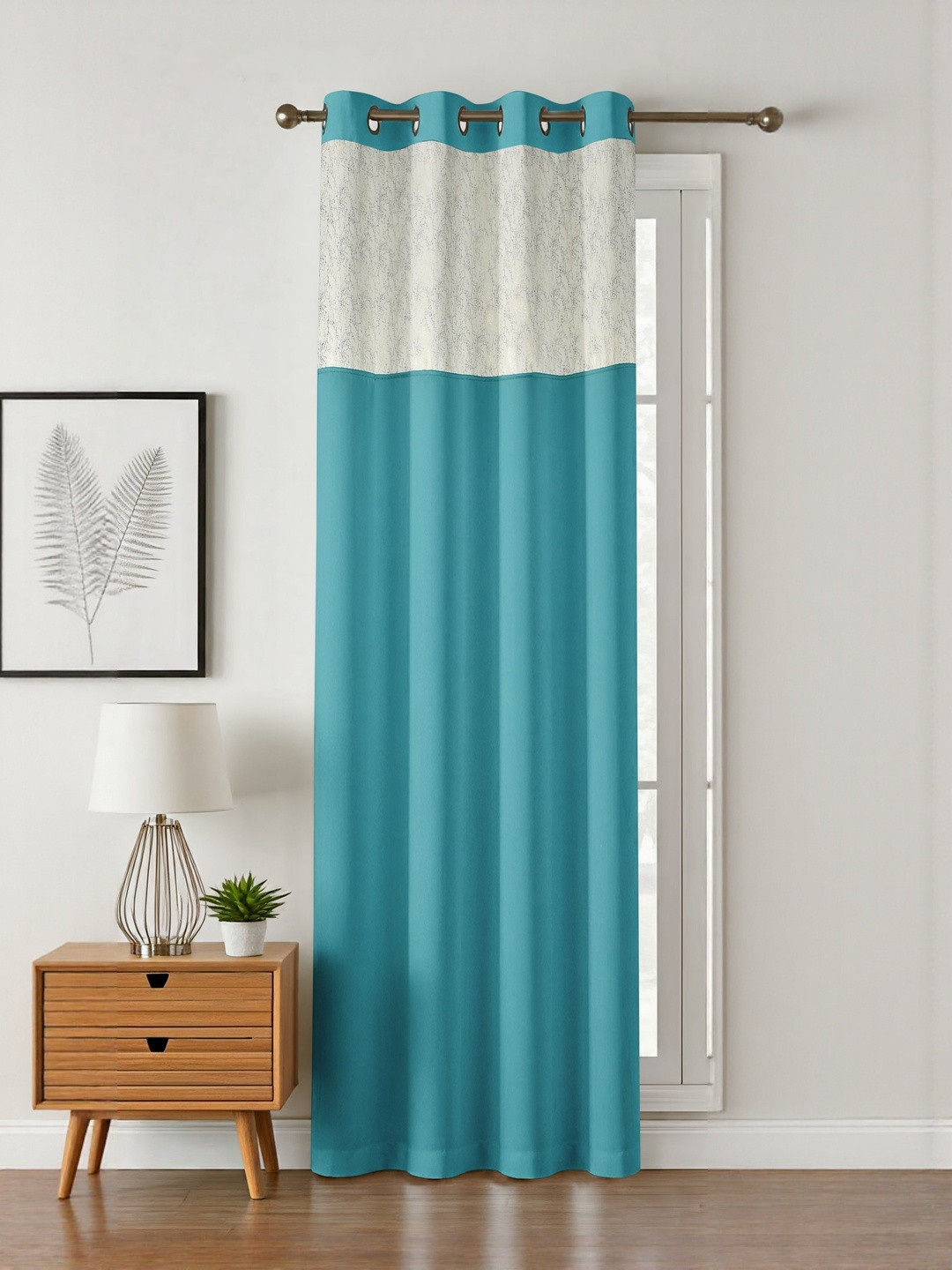 Aura Blue Silk Window Black Out Eyelet Curtain