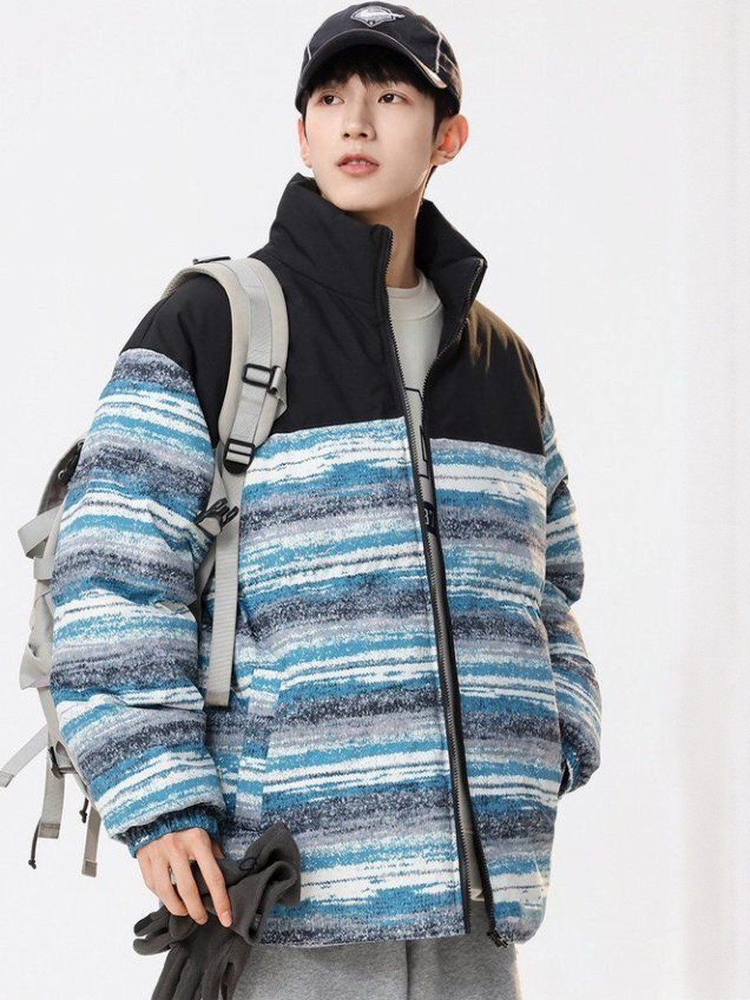 Mast & Harbour Men Abstract Printed Mock Collar Long  Sleeve Puffer Jacket