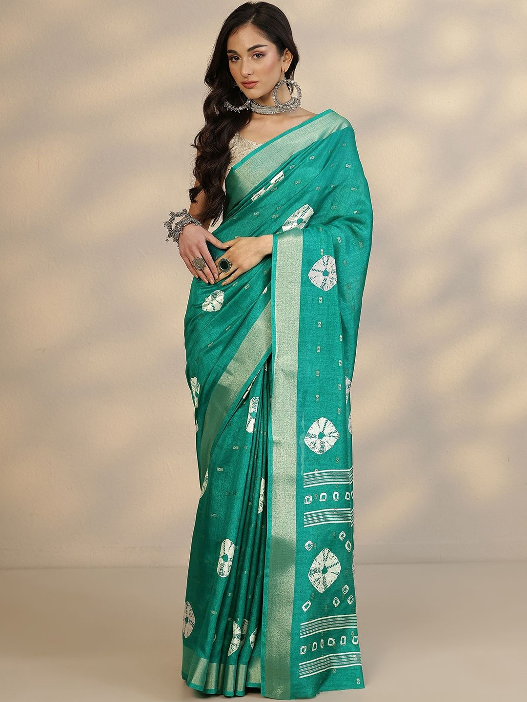 Libas Bandhani Silk Blend Saree with Woven Design Border