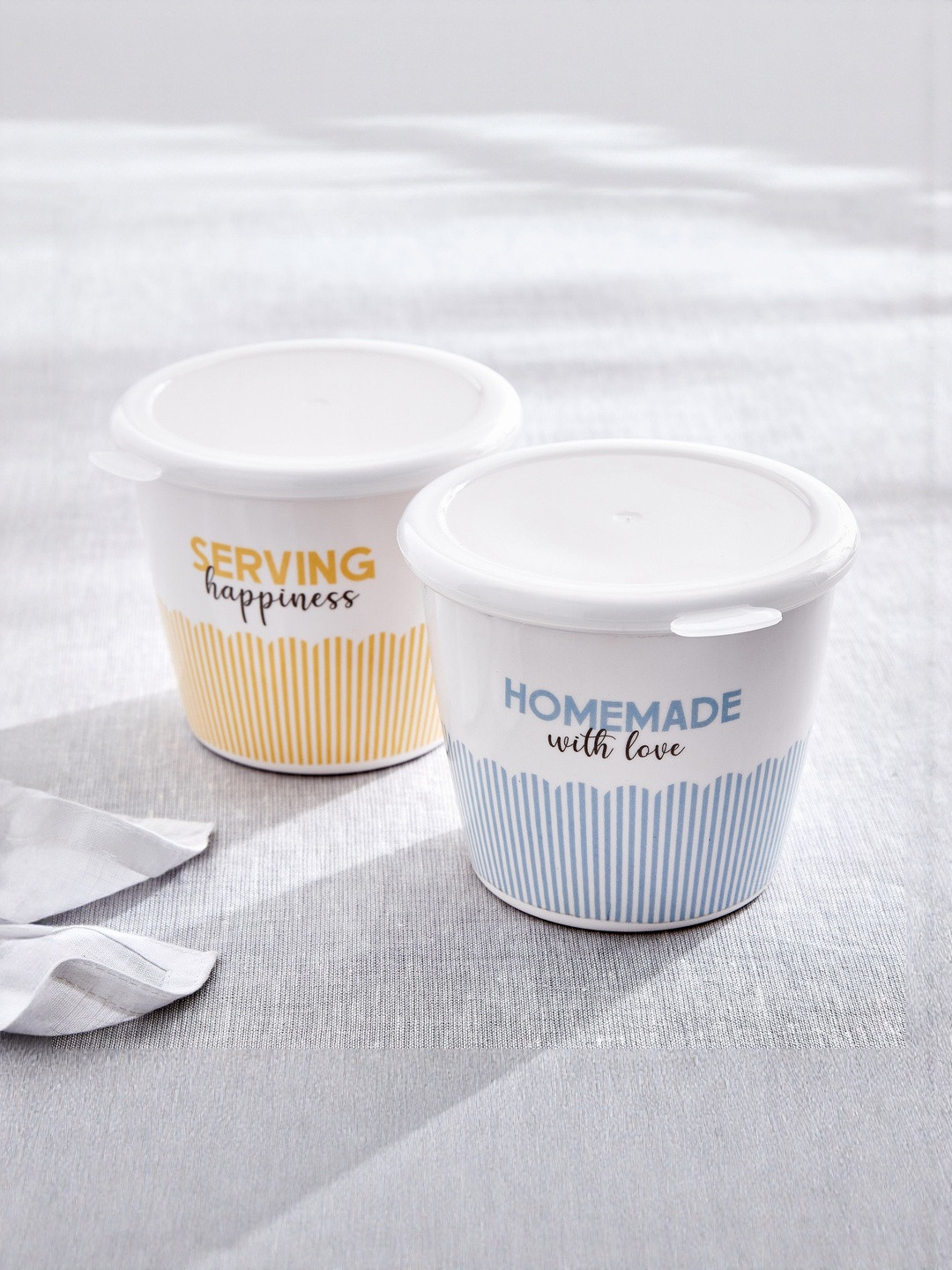 Home Centre Bakers Pride White Typography Printed Easy to Clean 2 Pieces Canisters- 700 ml