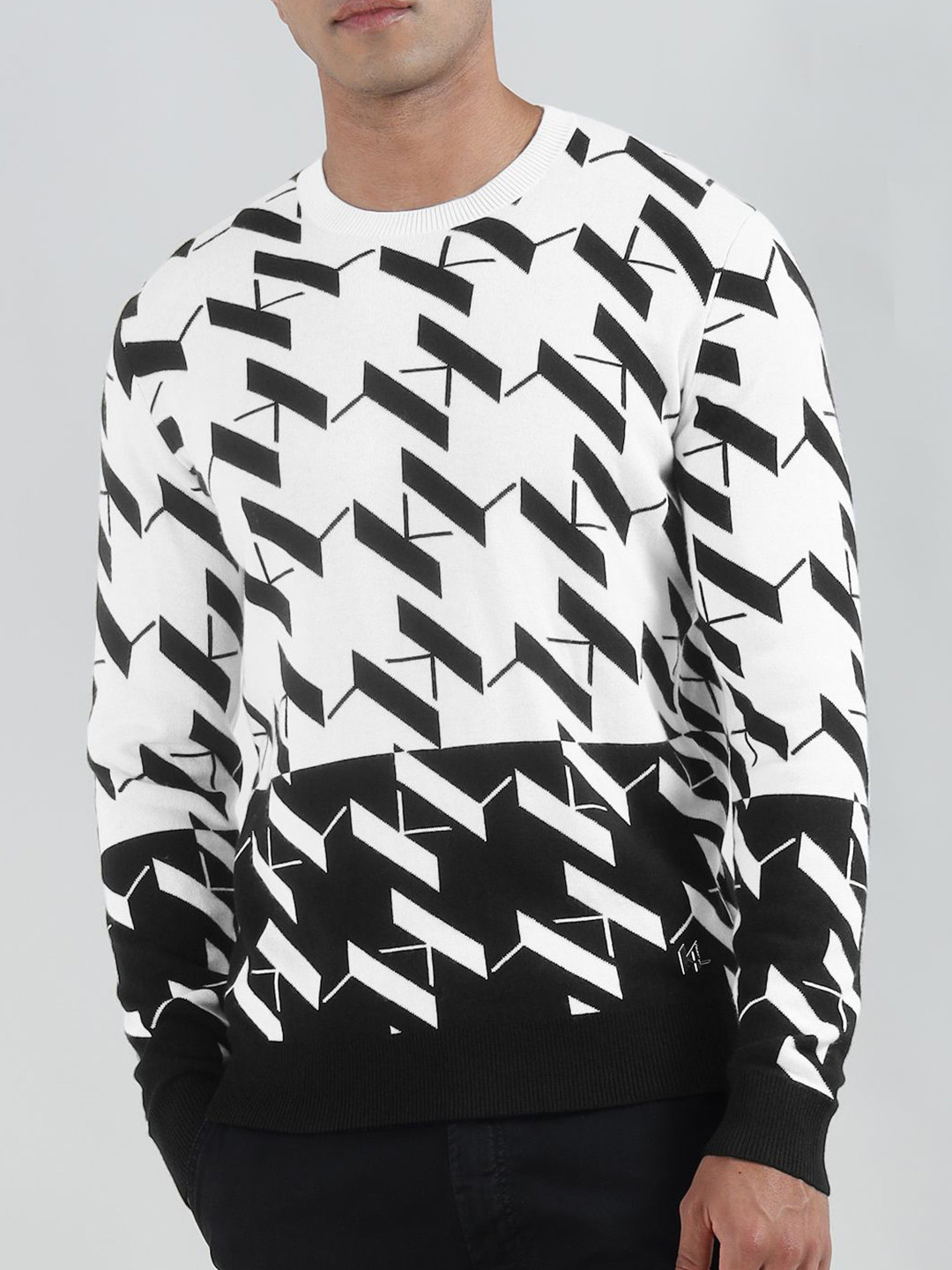 Karl Lagerfeld Men Round Neck Abstract Printed Long Sleeves Pullover