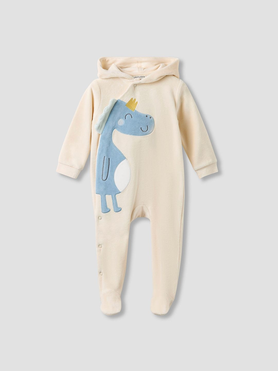 Juniors by Babyshop Girls Hooded Closed Foot Sleepsuit with Dinosaur Applique