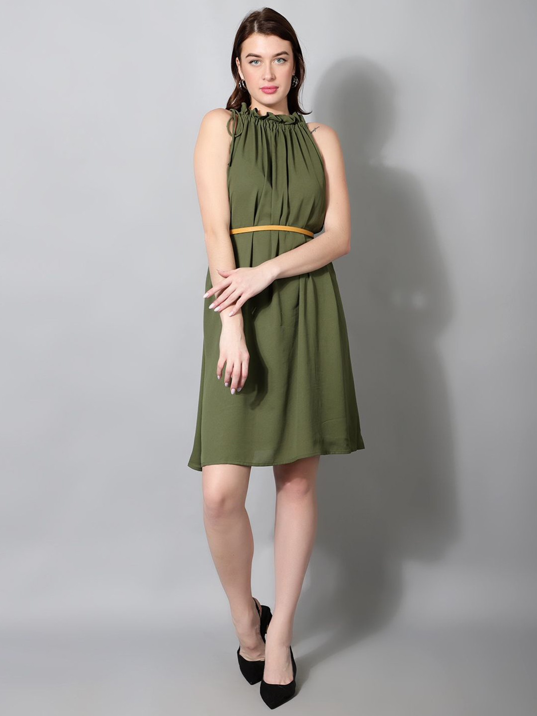 MJ LIFE STYLE Halter Neck Crepe A-Line Dress