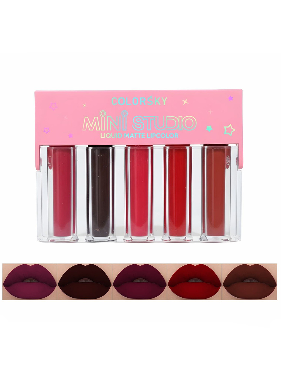 COLORSKY Set Of 5 Mini Studio Long Lasting Non Transfer Liquid Lipstick - 2.5 ml Each