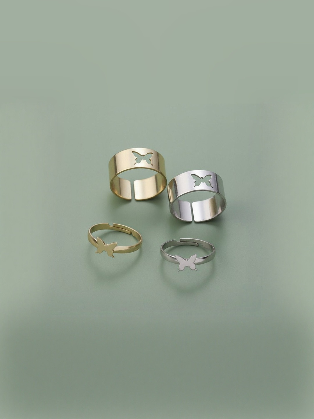 DressBerry Unisex Set Of 4 Butterfly Matching Wrap Couple Finger Rings