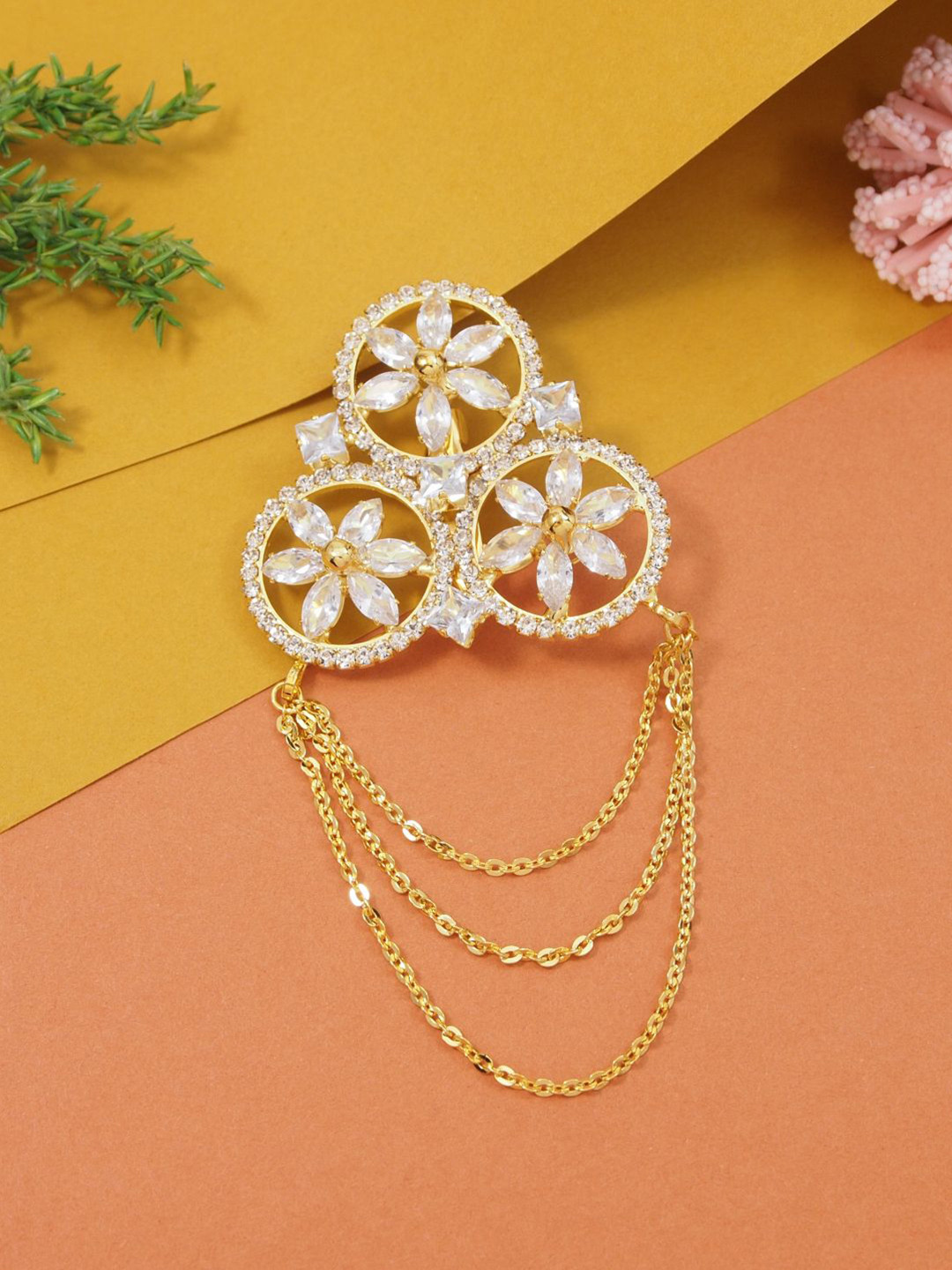 I Jewels Gold Plated AD Studded Pin Brooch