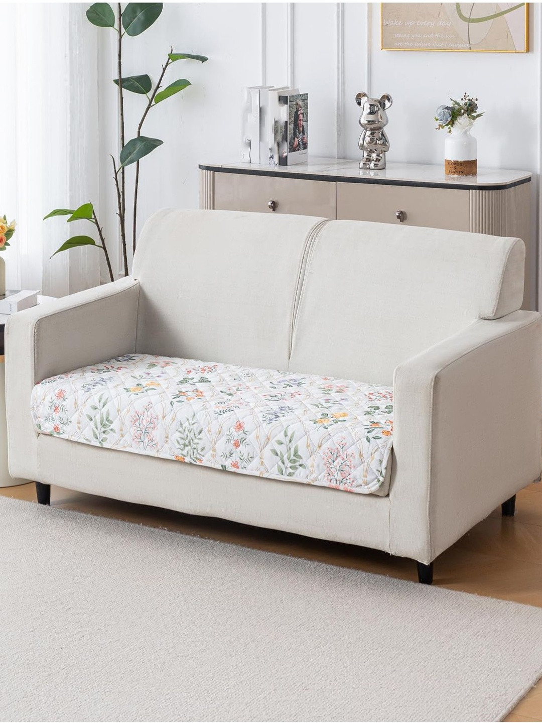 HOUSE OF QUIRK  White & Green Printed Other Sofa Mat 80x120 CM