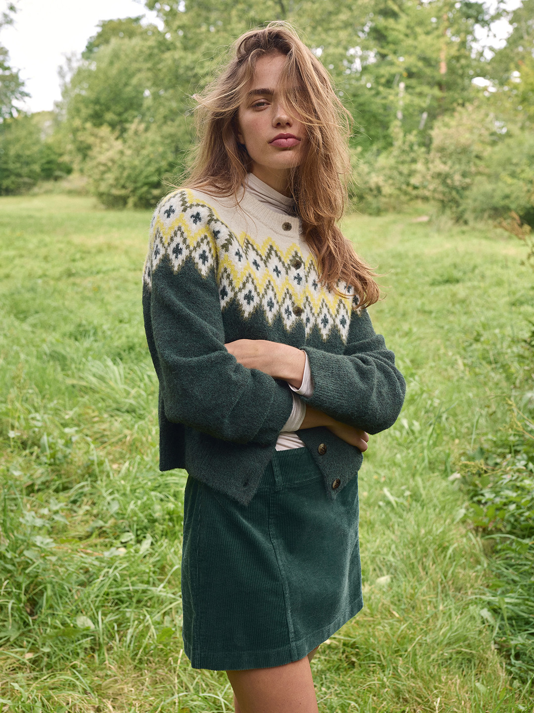 H&M Women Self Design Ethnic Motifs Round Neck Jacquard-Knit Cardigan